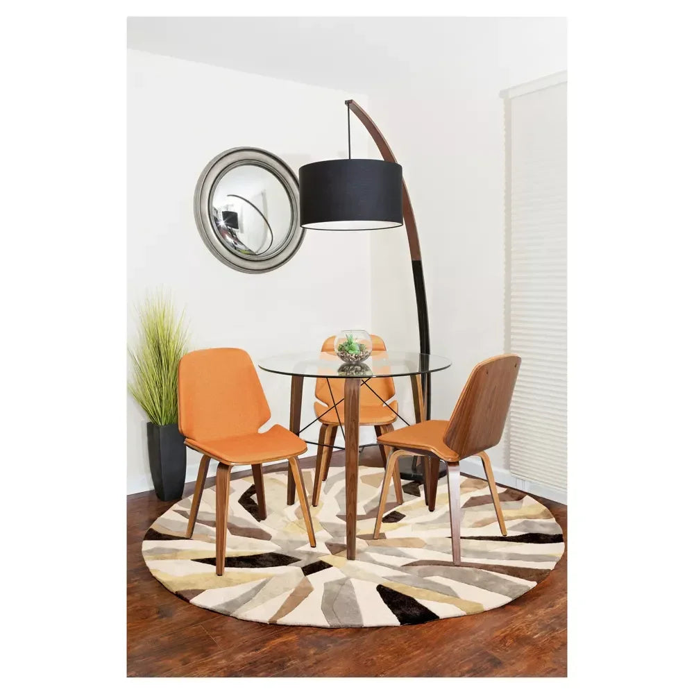 Mid-Century Modern Floor Lamp – Arched Walnut Wood Frame, Marble Base & Linen Drum Shade