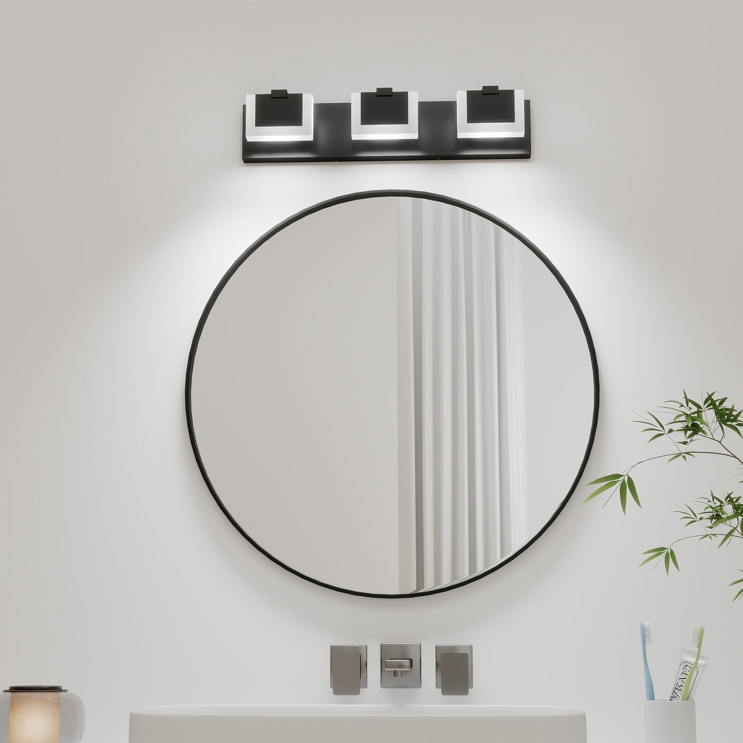 LED Vanity Light Up & Down | 3/4/5/6-Light Dimmable Bathroom Wall Sconce with Frosted Acrylic Shade — Matte Black, 6000K, 18W