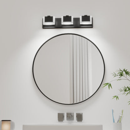 LED Vanity Light Up & Down | 3/4/5/6-Light Dimmable Bathroom Wall Sconce with Frosted Acrylic Shade — Matte Black, 6000K, 18W