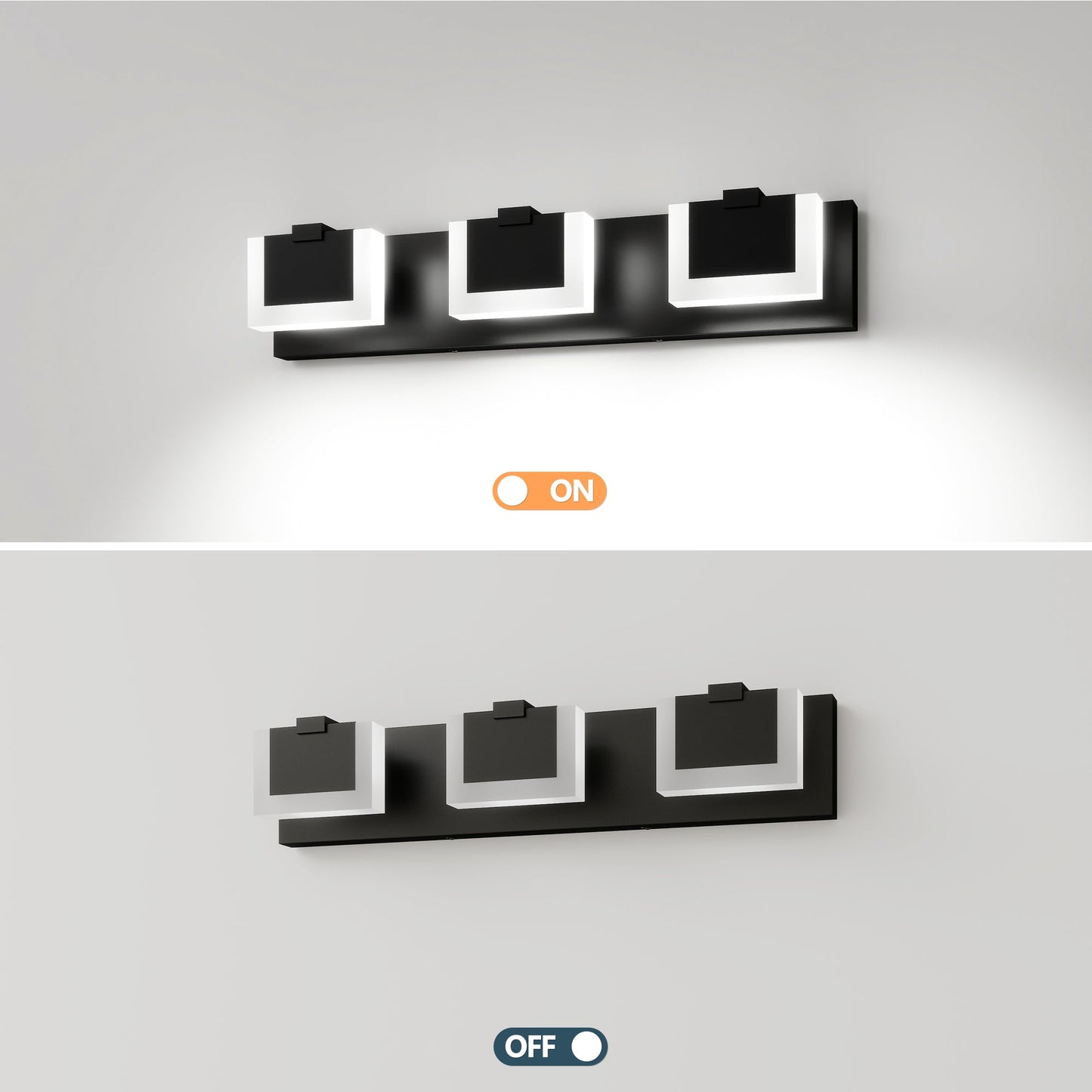 LED Vanity Light Up & Down | 3/4/5/6-Light Dimmable Bathroom Wall Sconce with Frosted Acrylic Shade — Matte Black, 6000K, 18W