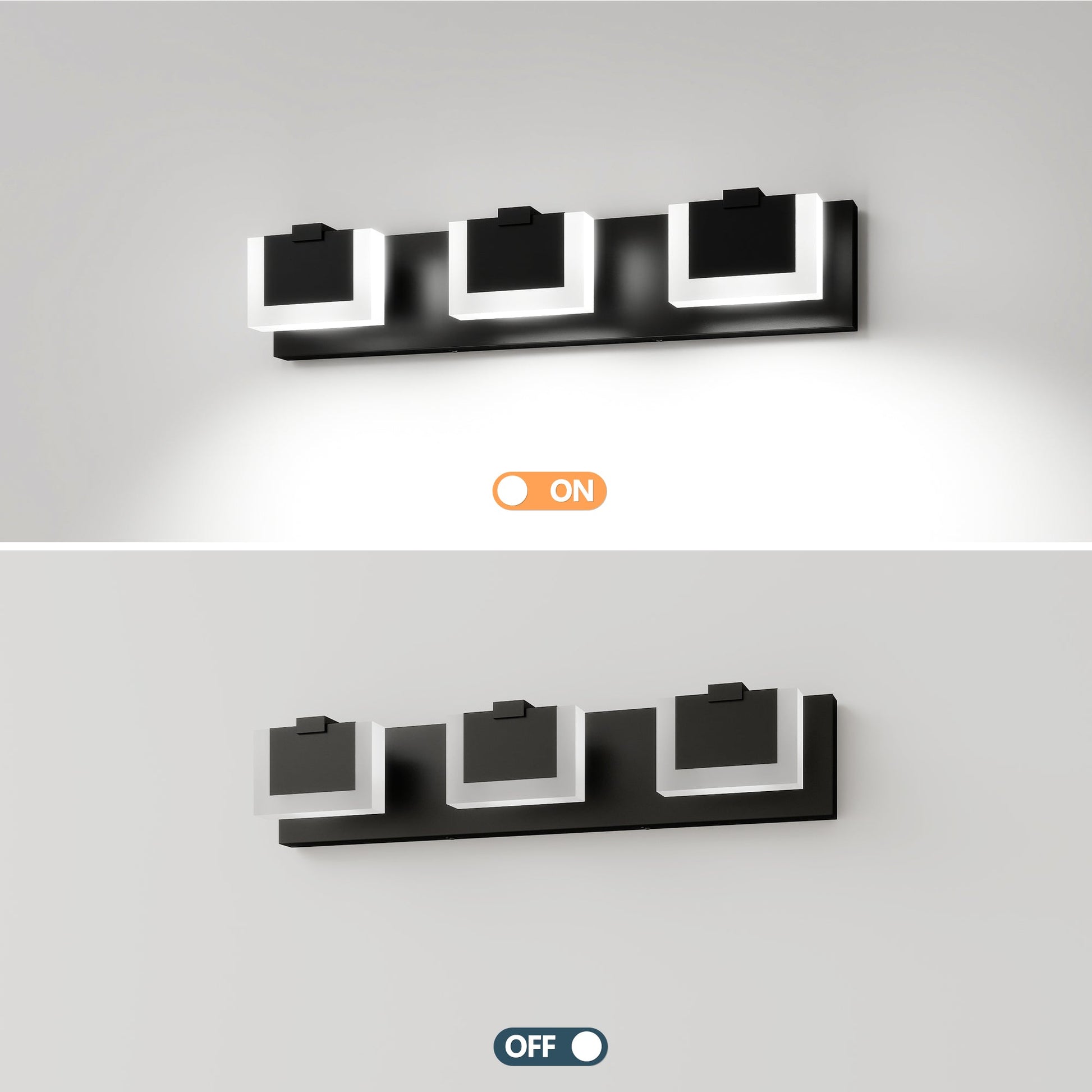 LED Vanity Light Up & Down | 3/4/5/6-Light Dimmable Bathroom Wall Sconce with Frosted Acrylic Shade — Matte Black, 6000K, 18W