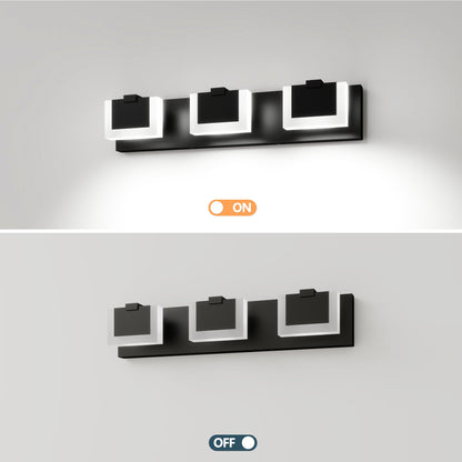 LED Vanity Light Up & Down | 3/4/5/6-Light Dimmable Bathroom Wall Sconce with Frosted Acrylic Shade — Matte Black, 6000K, 18W