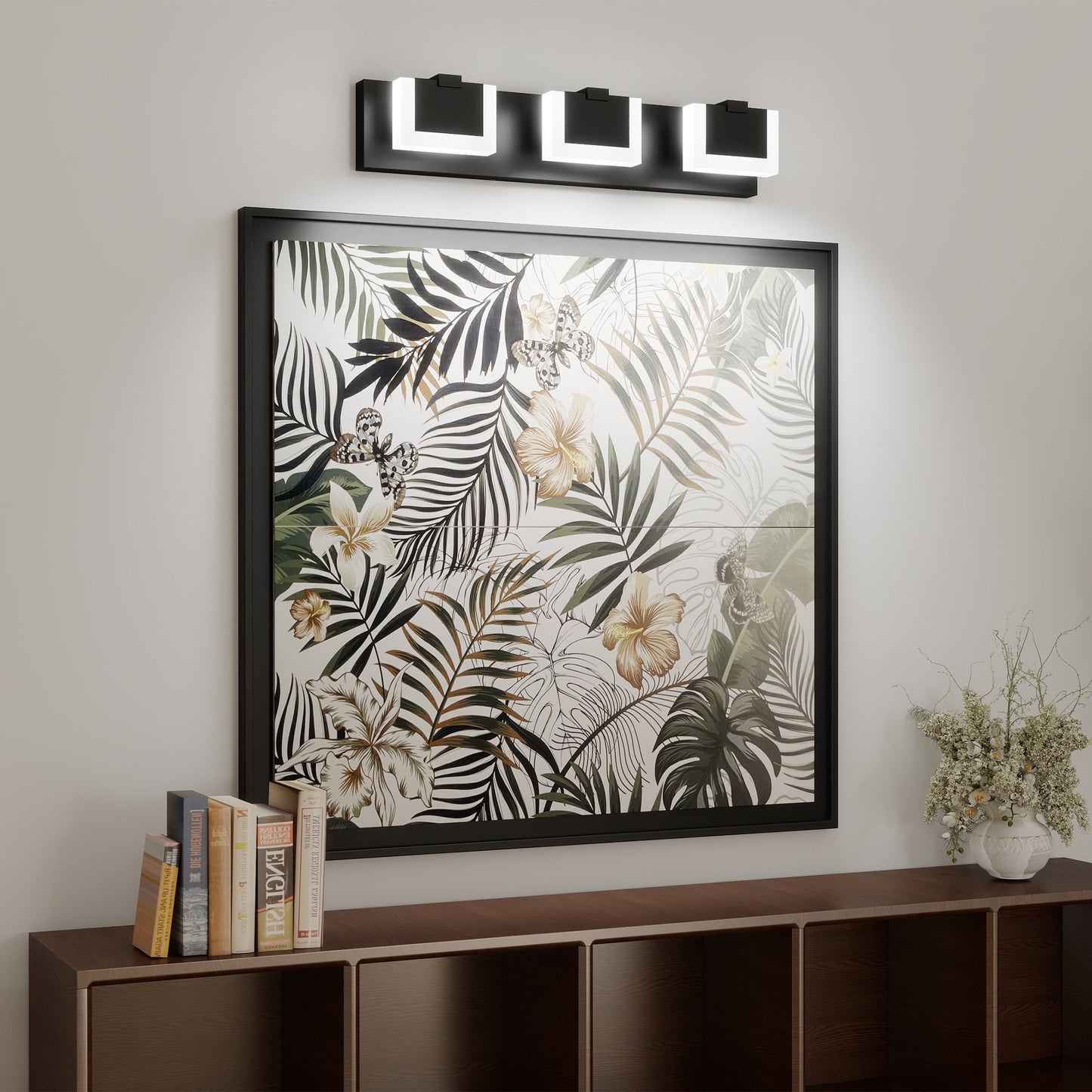LED Vanity Light Up & Down | 3/4/5/6-Light Dimmable Bathroom Wall Sconce with Frosted Acrylic Shade — Matte Black, 6000K, 18W