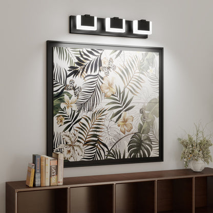 LED Vanity Light Up & Down | 3/4/5/6-Light Dimmable Bathroom Wall Sconce with Frosted Acrylic Shade — Matte Black, 6000K, 18W