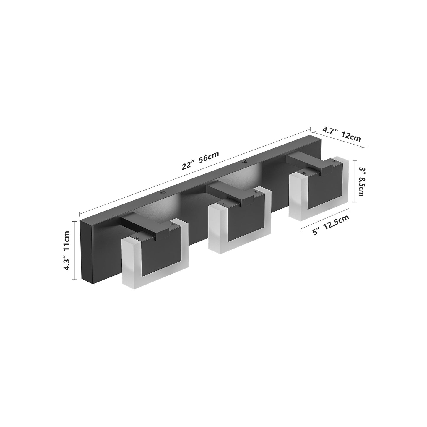 LED Vanity Light Up & Down | 3/4/5/6-Light Dimmable Bathroom Wall Sconce with Frosted Acrylic Shade — Matte Black, 6000K, 18W