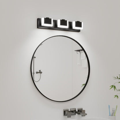 LED Vanity Light Up & Down | 3/4/5/6-Light Dimmable Bathroom Wall Sconce with Frosted Acrylic Shade — Matte Black, 6000K, 18W 3-lights