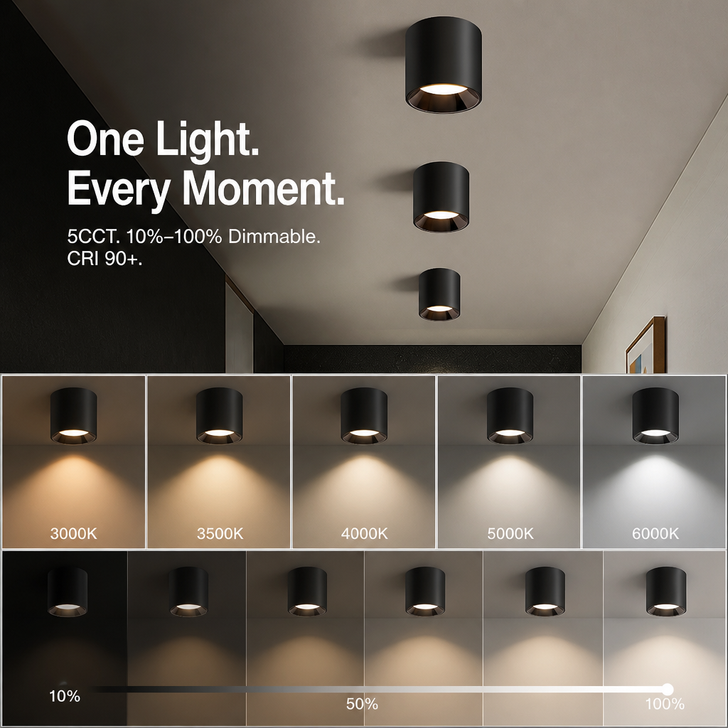 Modern Flush Mount Ceiling Light | 4.8" LED Cylinder Fixture for Hallway, 5CCT 3000K-6000K Dimmable, CRI90+
