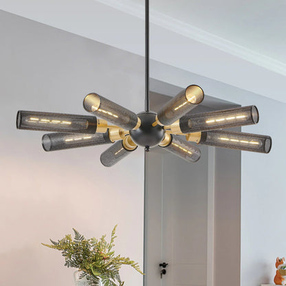 34" Sputnik Chandelier | 8-Light Black & Gold Industrial Pendant Light with Mesh Shades — E26, Dining Room, Living Room & Kitchen