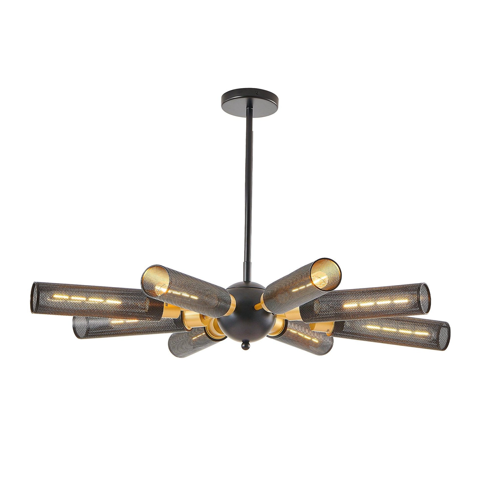 34" Sputnik Chandelier | 8-Light Black & Gold Industrial Pendant Light with Mesh Shades — E26, Dining Room, Living Room & Kitchen