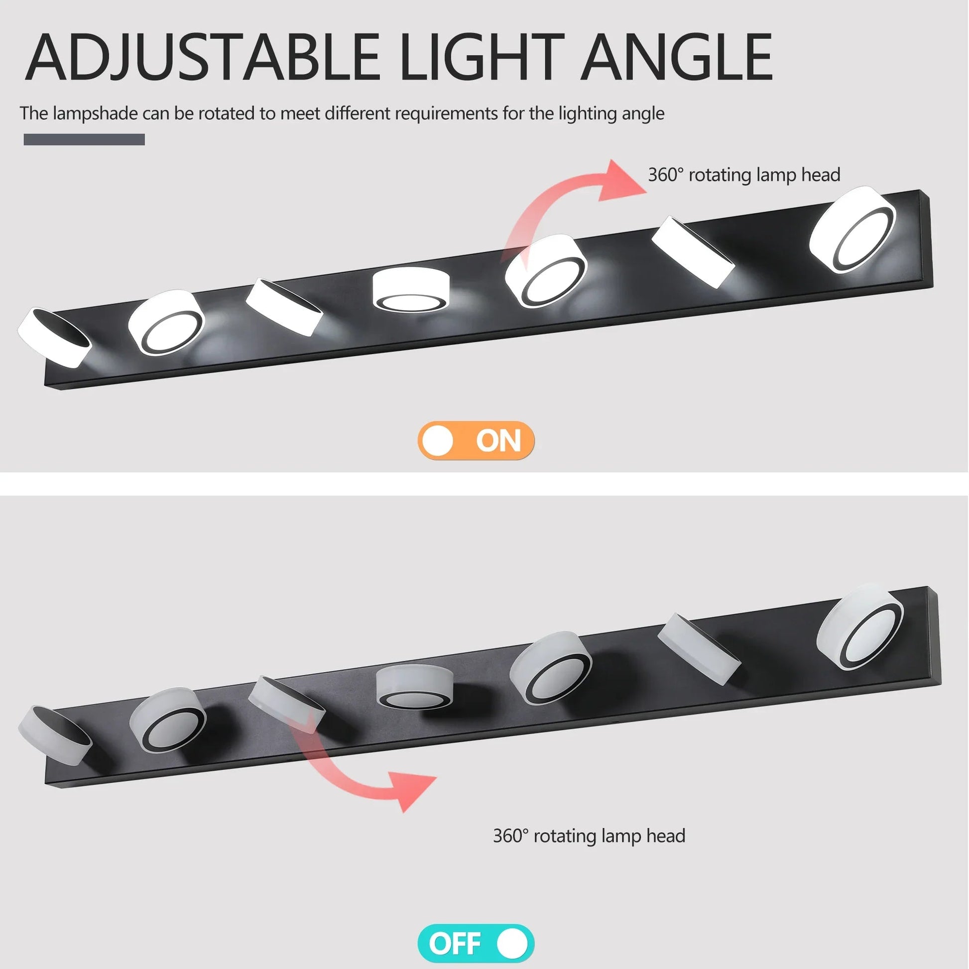 LED Vanity Light Fixture | 3/4/5/6/7-Light Dimmable Bathroom Wall Sconce with Acrylic Shade — Matte Black, 6000K, 42W