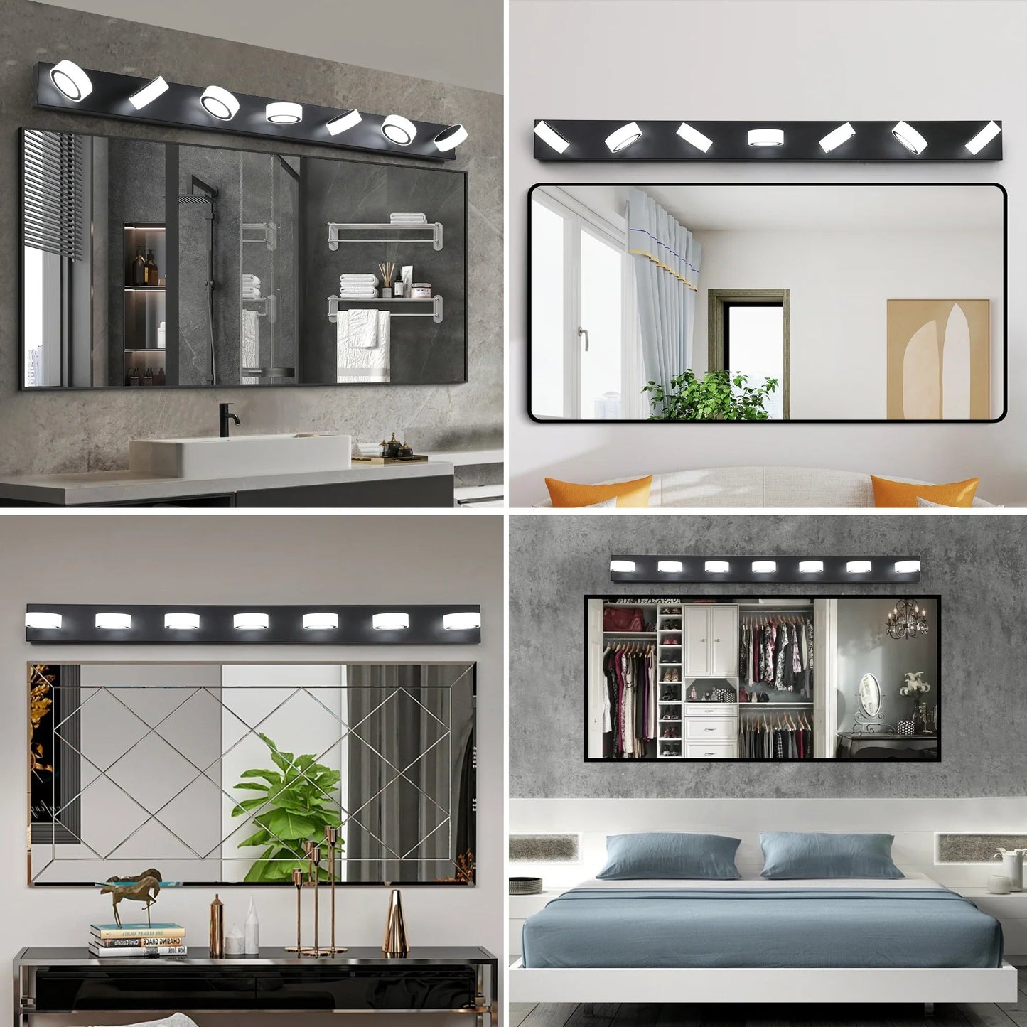LED Vanity Light Fixture | 3/4/5/6/7-Light Dimmable Bathroom Wall Sconce with Acrylic Shade — Matte Black, 6000K, 42W