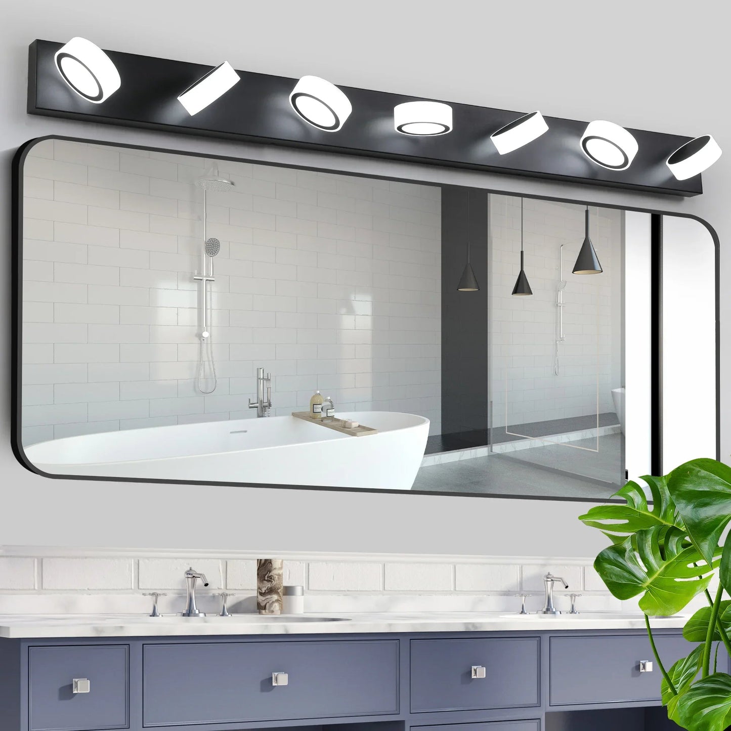 LED Vanity Light Fixture | 3/4/5/6/7-Light Dimmable Bathroom Wall Sconce with Acrylic Shade — Matte Black, 6000K, 42W