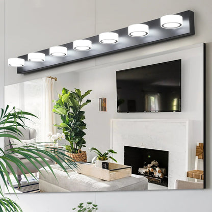 LED Vanity Light Fixture | 3/4/5/6/7-Light Dimmable Bathroom Wall Sconce with Acrylic Shade — Matte Black, 6000K, 42W