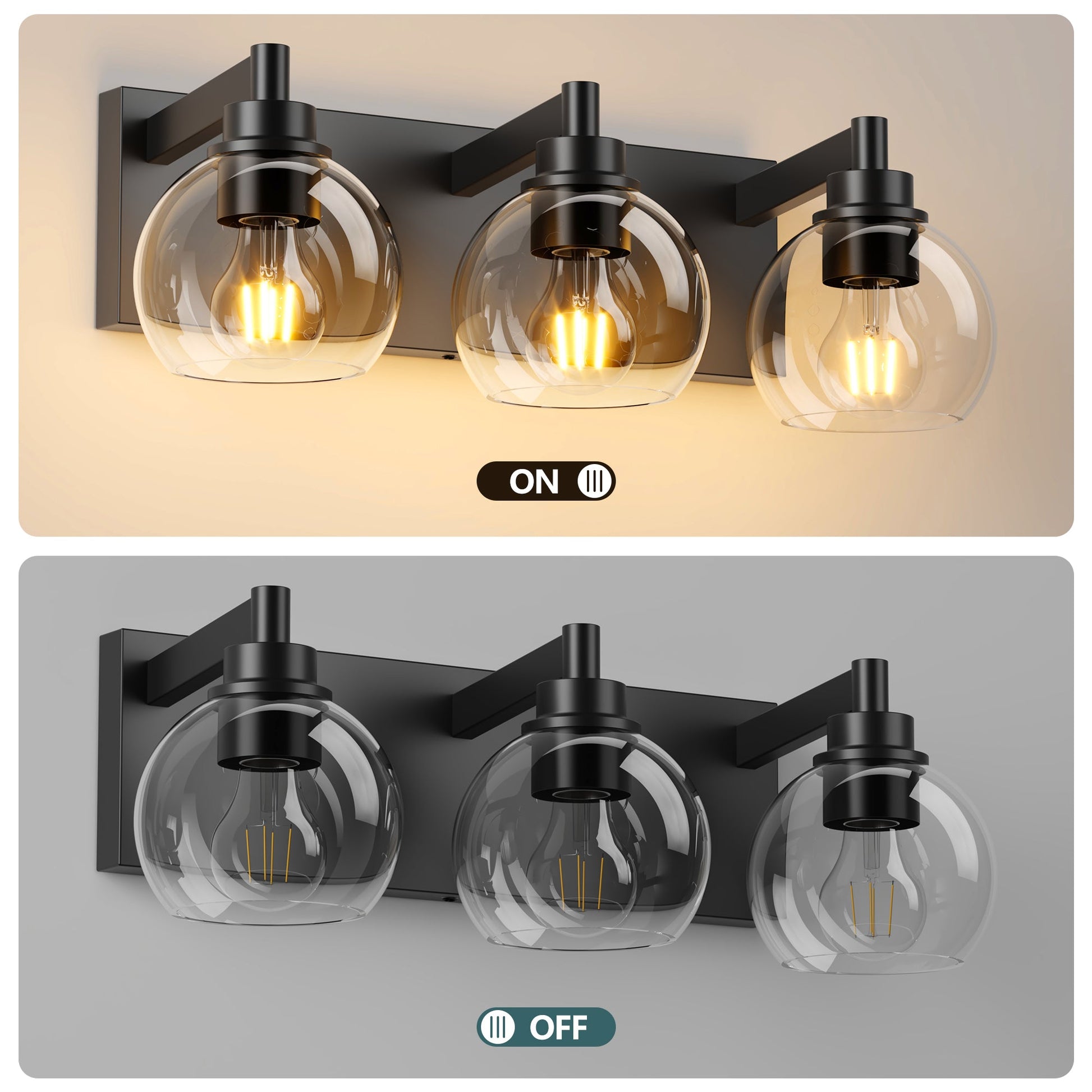 Matte Black Vanity Light | 3/4/5/6-Light Bathroom Wall Sconce with Clear Glass Shades & E26 Socket — Water-Resistant, Up or Down Mount