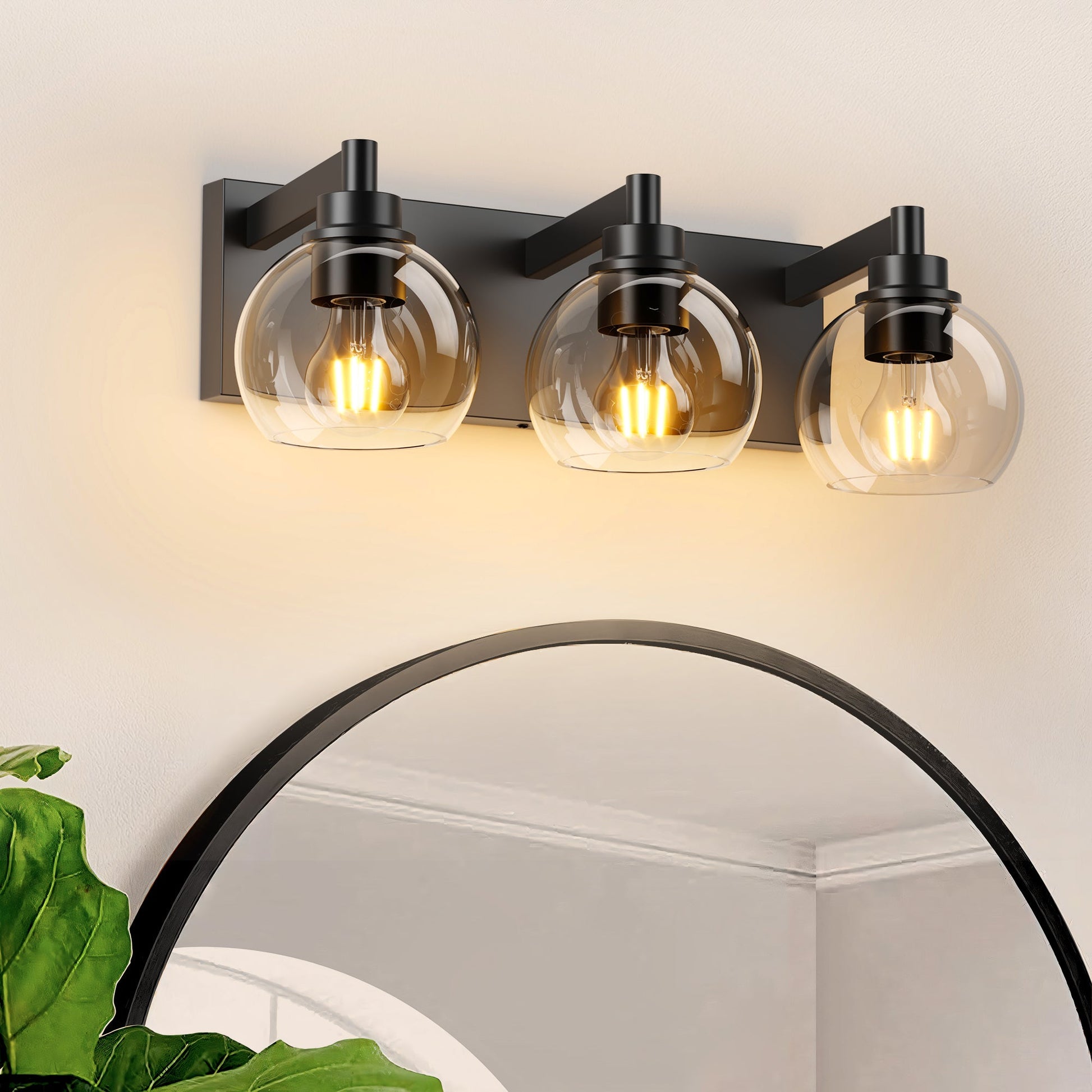Matte Black Vanity Light | 3/4/5/6-Light Bathroom Wall Sconce with Clear Glass Shades & E26 Socket — Water-Resistant, Up or Down Mount 3-lights