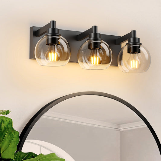 Matte Black Vanity Light | 3/4/5/6-Light Bathroom Wall Sconce with Clear Glass Shades & E26 Socket — Water-Resistant, Up or Down Mount