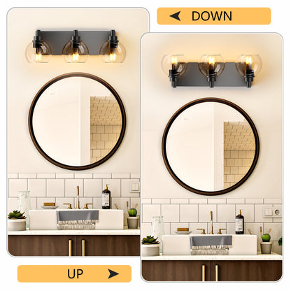 Matte Black Vanity Light | 3/4/5/6-Light Bathroom Wall Sconce with Clear Glass Shades & E26 Socket — Water-Resistant, Up or Down Mount