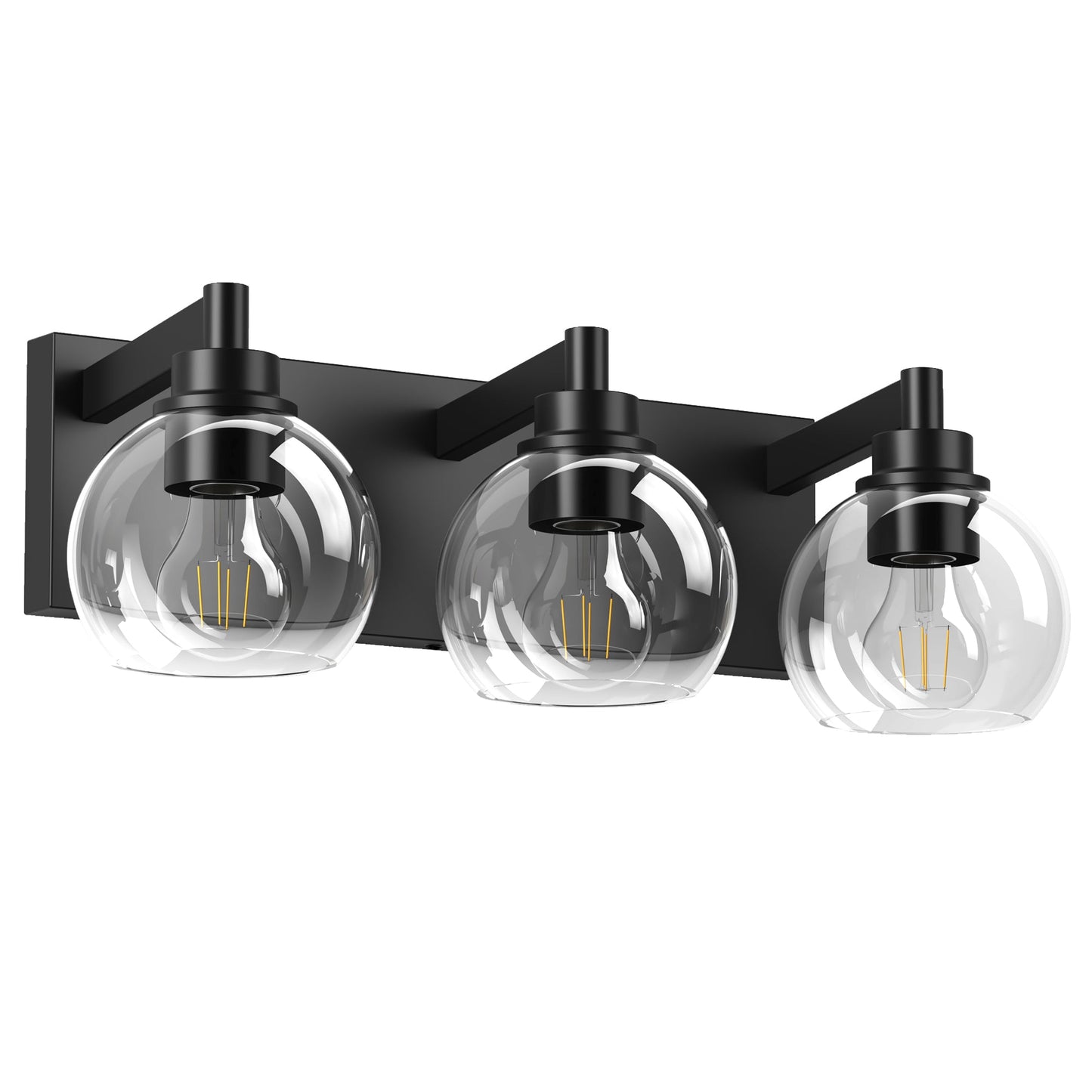 Matte Black Vanity Light | 3/4/5/6-Light Bathroom Wall Sconce with Clear Glass Shades & E26 Socket — Water-Resistant, Up or Down Mount
