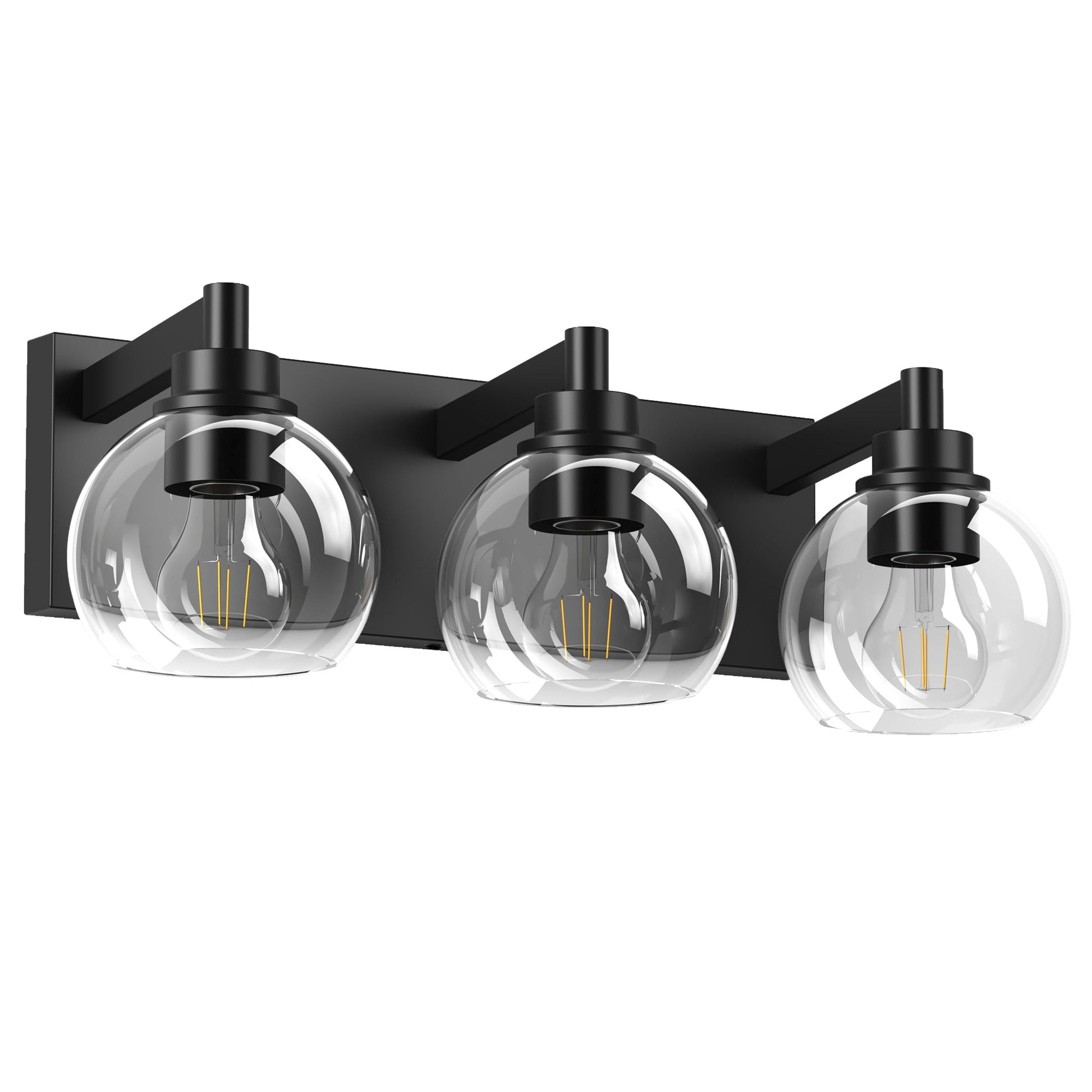 Matte Black Vanity Light | 3/4/5/6-Light Bathroom Wall Sconce with Clear Glass Shades & E26 Socket — Water-Resistant, Up or Down Mount