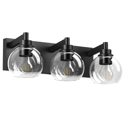 Matte Black Vanity Light | 3/4/5/6-Light Bathroom Wall Sconce with Clear Glass Shades & E26 Socket — Water-Resistant, Up or Down Mount