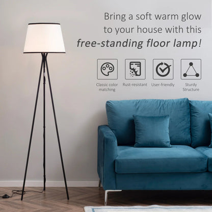 Modern Tripod Floor Lamp – Steel Frame, Fabric Shade & E26 Base | Reading & Living Room Standing Lamp