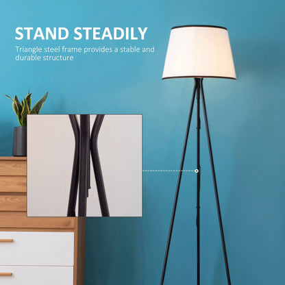 Modern Tripod Floor Lamp – Steel Frame, Fabric Shade & E26 Base | Reading & Living Room Standing Lamp