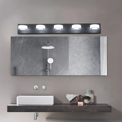 LED Vanity Light Fixture | 3/4/5/6/7-Light Dimmable Bathroom Wall Sconce with Acrylic Shade — Matte Black, 6000K, 42W 5-light