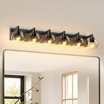 Matte Black Vanity Light | 3/4/5/6-Light Bathroom Wall Sconce with Clear Glass Shades & E26 Socket — Water-Resistant, Up or Down Mount 6-lights