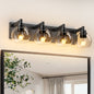 Matte Black Vanity Light | 3/4/5/6-Light Bathroom Wall Sconce with Clear Glass Shades & E26 Socket — Water-Resistant, Up or Down Mount 4-lights