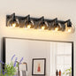 Matte Black Vanity Light | 3/4/5/6-Light Bathroom Wall Sconce with Clear Glass Shades & E26 Socket — Water-Resistant, Up or Down Mount 5-lights