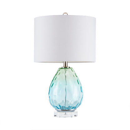 Ombre Glass Table Lamp – Blue Green & Dark Blue, White Drum Shade & LED Bulb Included | Modern Accent Lamp Blue Green