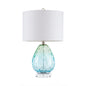 Ombre Glass Table Lamp – Blue Green & Dark Blue, White Drum Shade & LED Bulb Included | Modern Accent Lamp Blue Green