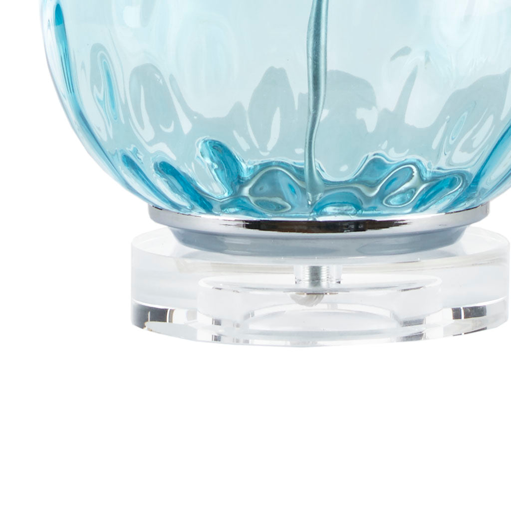 Ombre Glass Table Lamp – Blue Green & Dark Blue, White Drum Shade & LED Bulb Included | Modern Accent Lamp