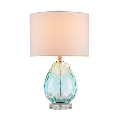 Ombre Glass Table Lamp – Blue Green & Dark Blue, White Drum Shade & LED Bulb Included | Modern Accent Lamp