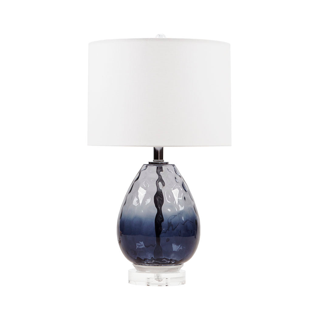 Ombre Glass Table Lamp – Blue Green & Dark Blue, White Drum Shade & LED Bulb Included | Modern Accent Lamp Dark Blue