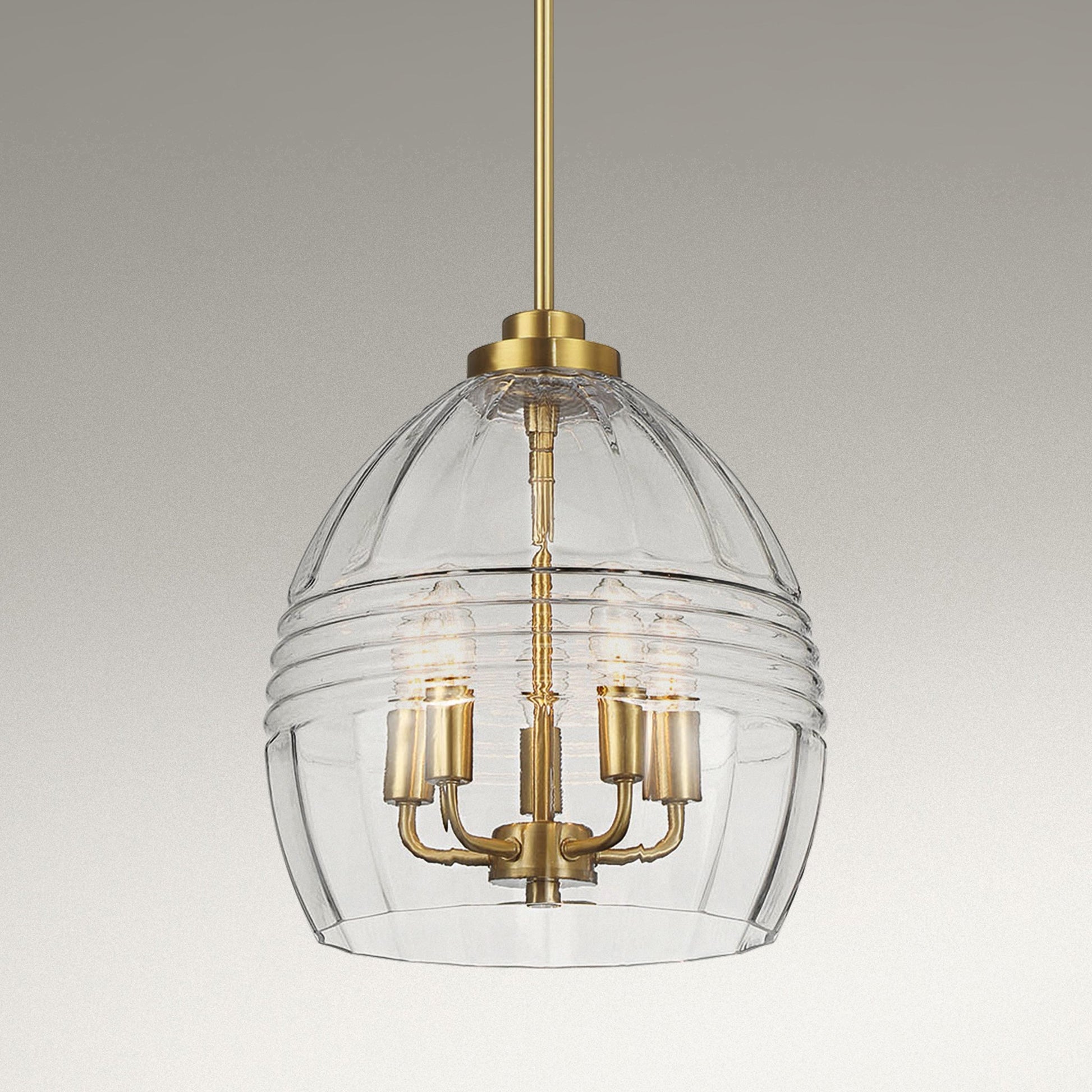 Pendant Chain Hanging Light – Satin Brass Finish & Clear Glass Shade | Modern Chic Ceiling Light