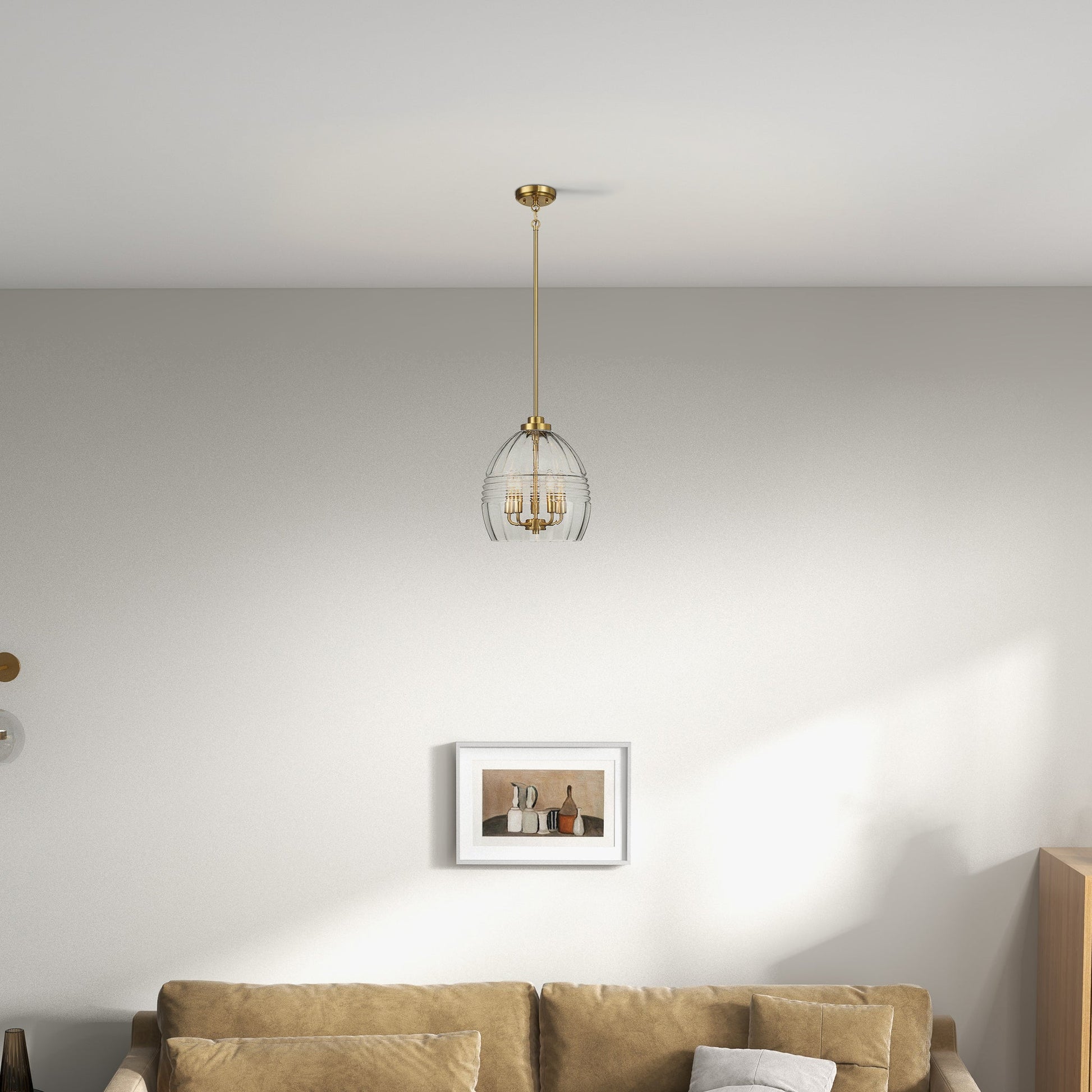 Pendant Chain Hanging Light – Satin Brass Finish & Clear Glass Shade | Modern Chic Ceiling Light