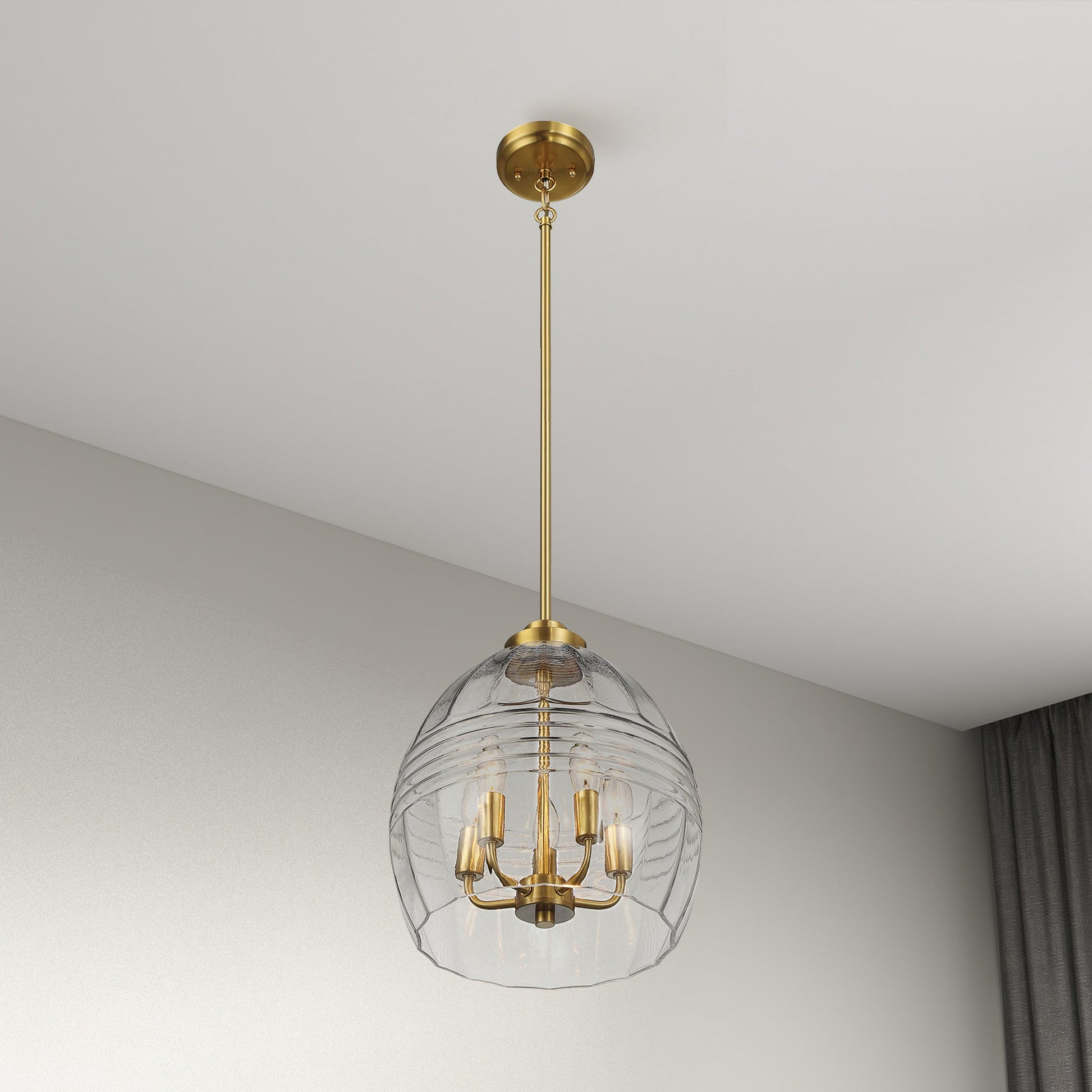 Pendant Chain Hanging Light – Satin Brass Finish & Clear Glass Shade | Modern Chic Ceiling Light