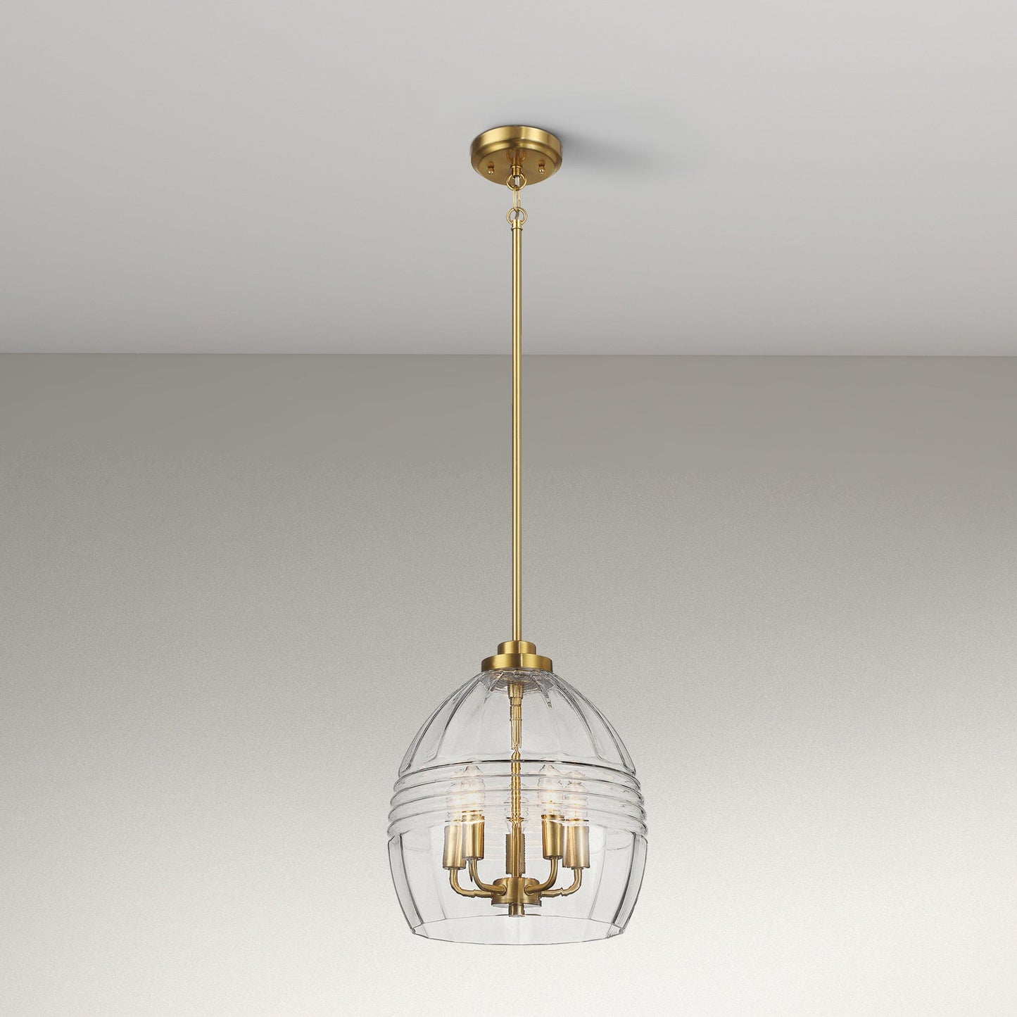 Pendant Chain Hanging Light – Satin Brass Finish & Clear Glass Shade | Modern Chic Ceiling Light