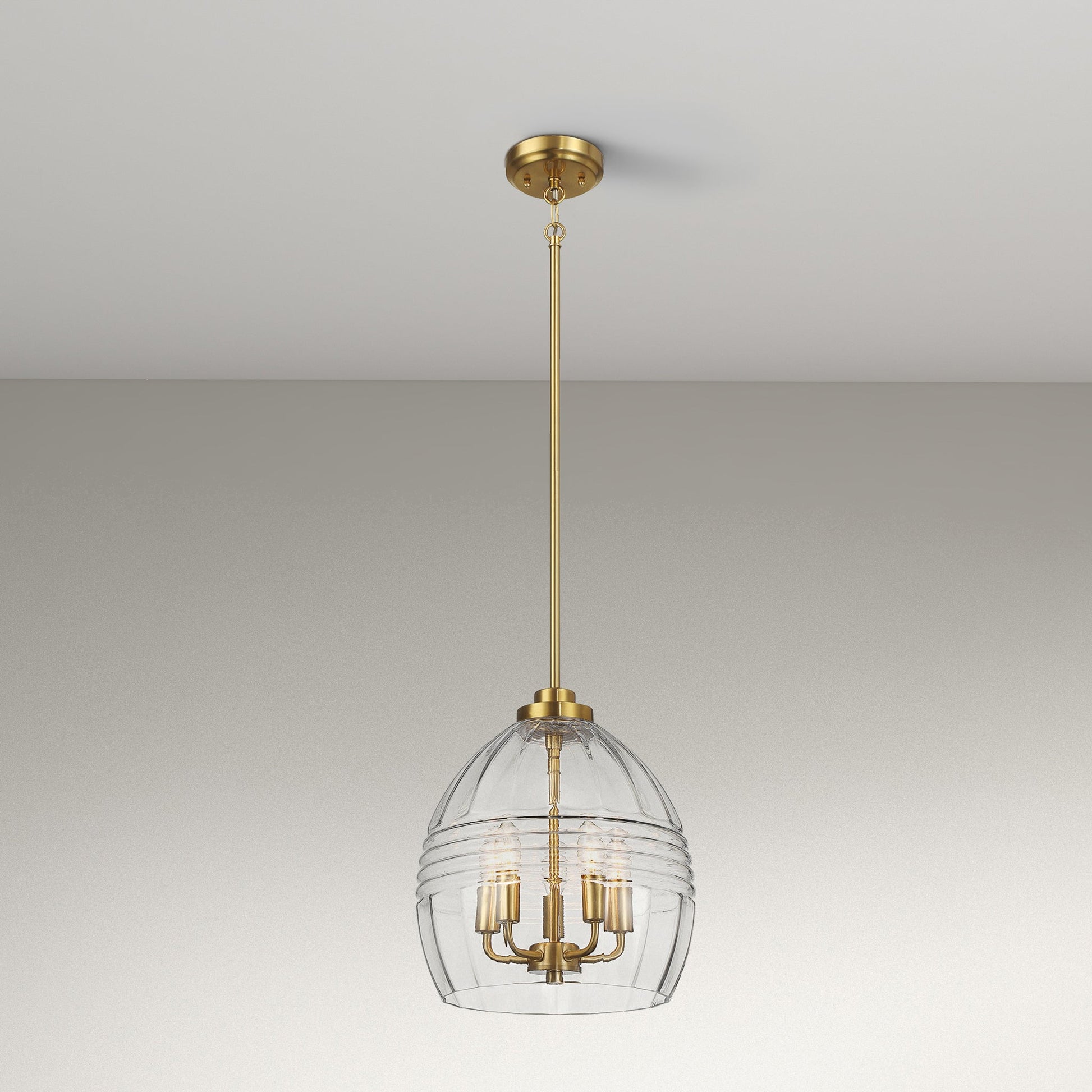 Pendant Chain Hanging Light – Satin Brass Finish & Clear Glass Shade | Modern Chic Ceiling Light