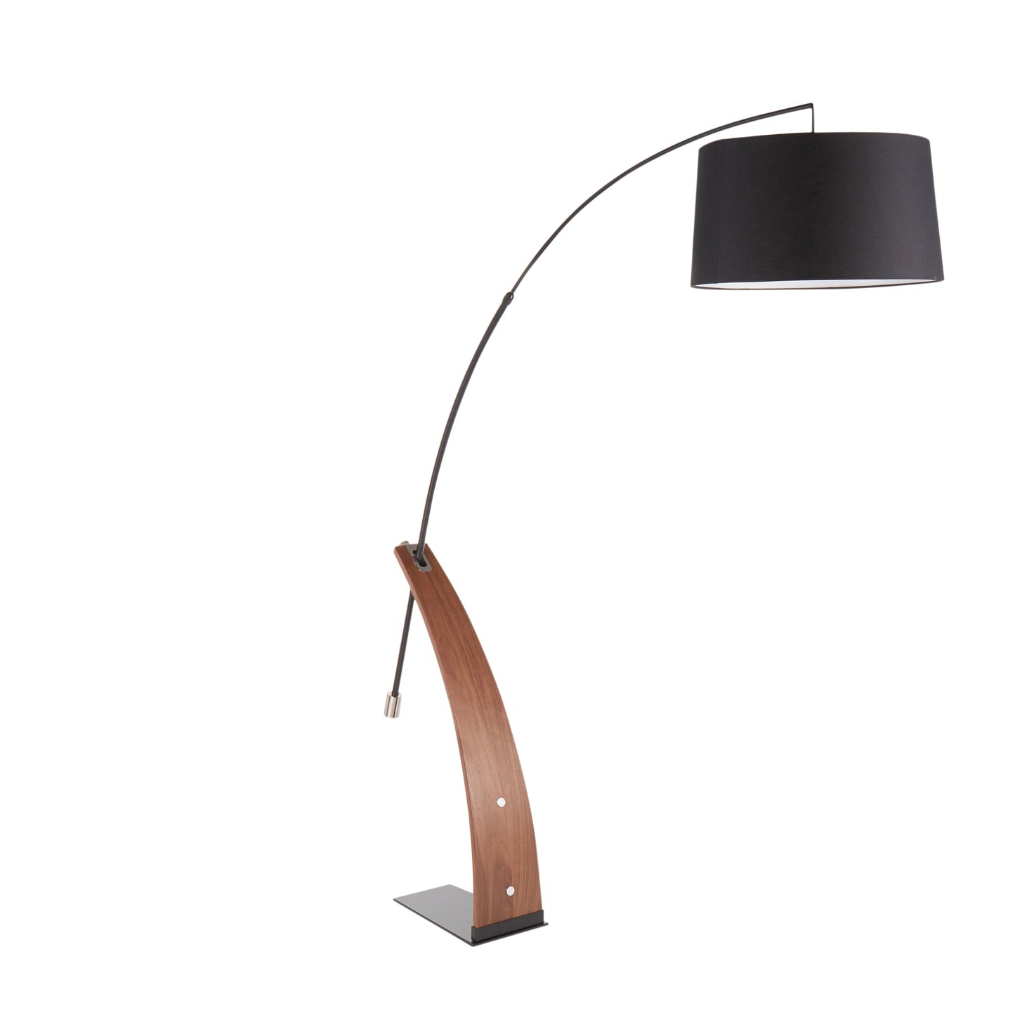 Mid-Century Modern Floor Lamp – Arched Walnut Wood Frame, Marble Base & Linen Drum Shade Robyn Mid