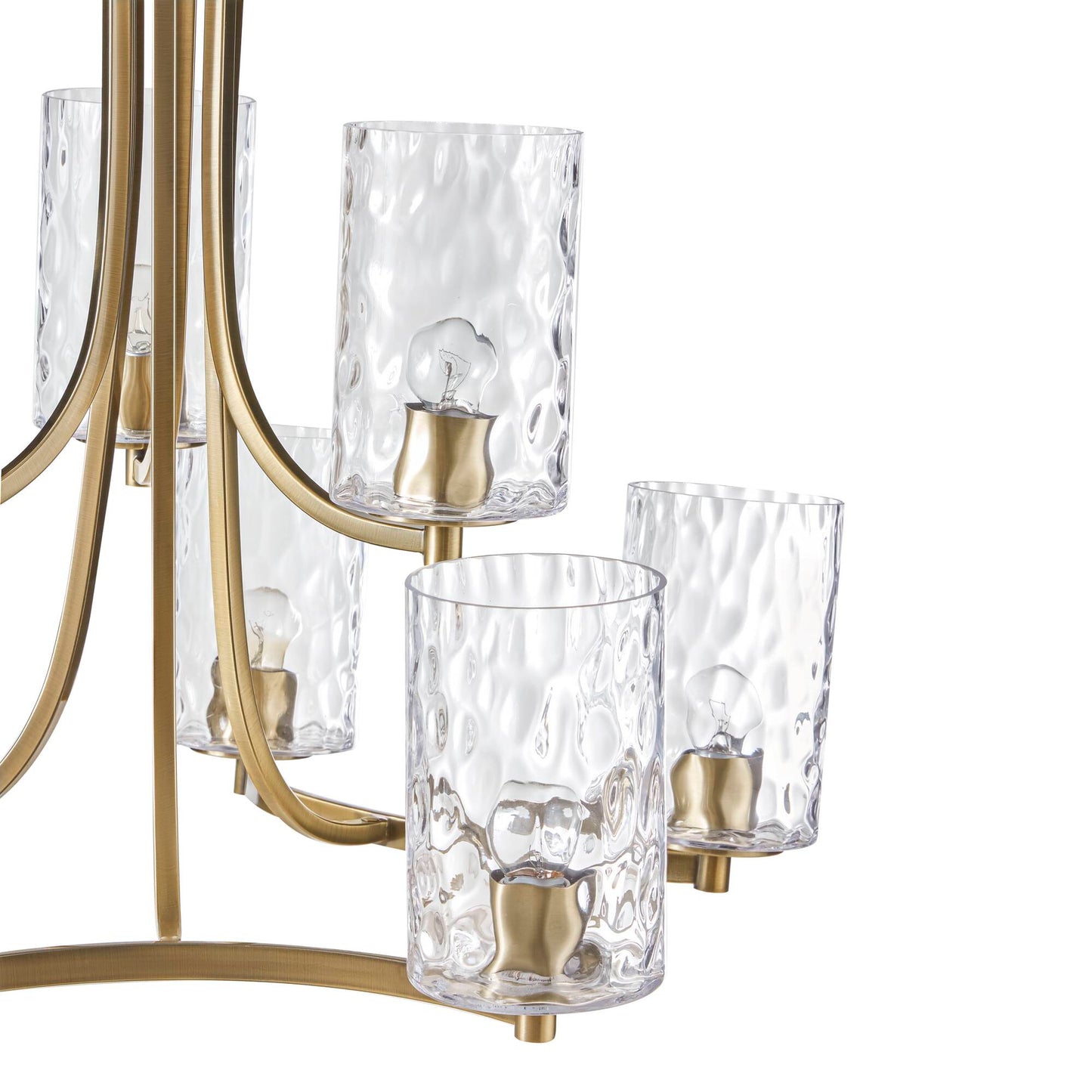 9-Light Tiered Round Chandelier | Antique Brass Finish with Textured Glass Cylindrical Shades — Adjustable Height, Dining Room & Foyer