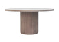 Selene Dining Table | 60" Round Solid Wood, Fluted Plinth Base, Soft Grey Ash, Seats 6