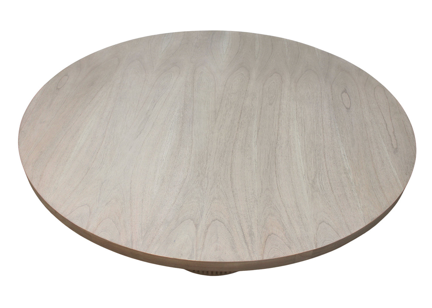 Selene Dining Table | 60" Round Solid Wood, Fluted Plinth Base, Soft Grey Ash, Seats 6