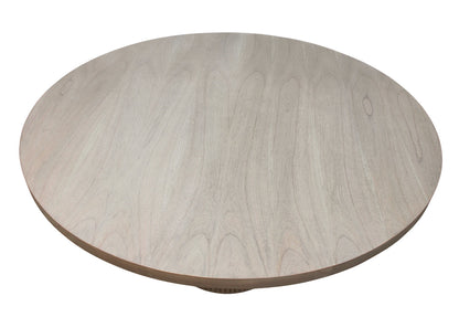 Selene Dining Table | 60" Round Solid Wood, Fluted Plinth Base, Soft Grey Ash, Seats 6