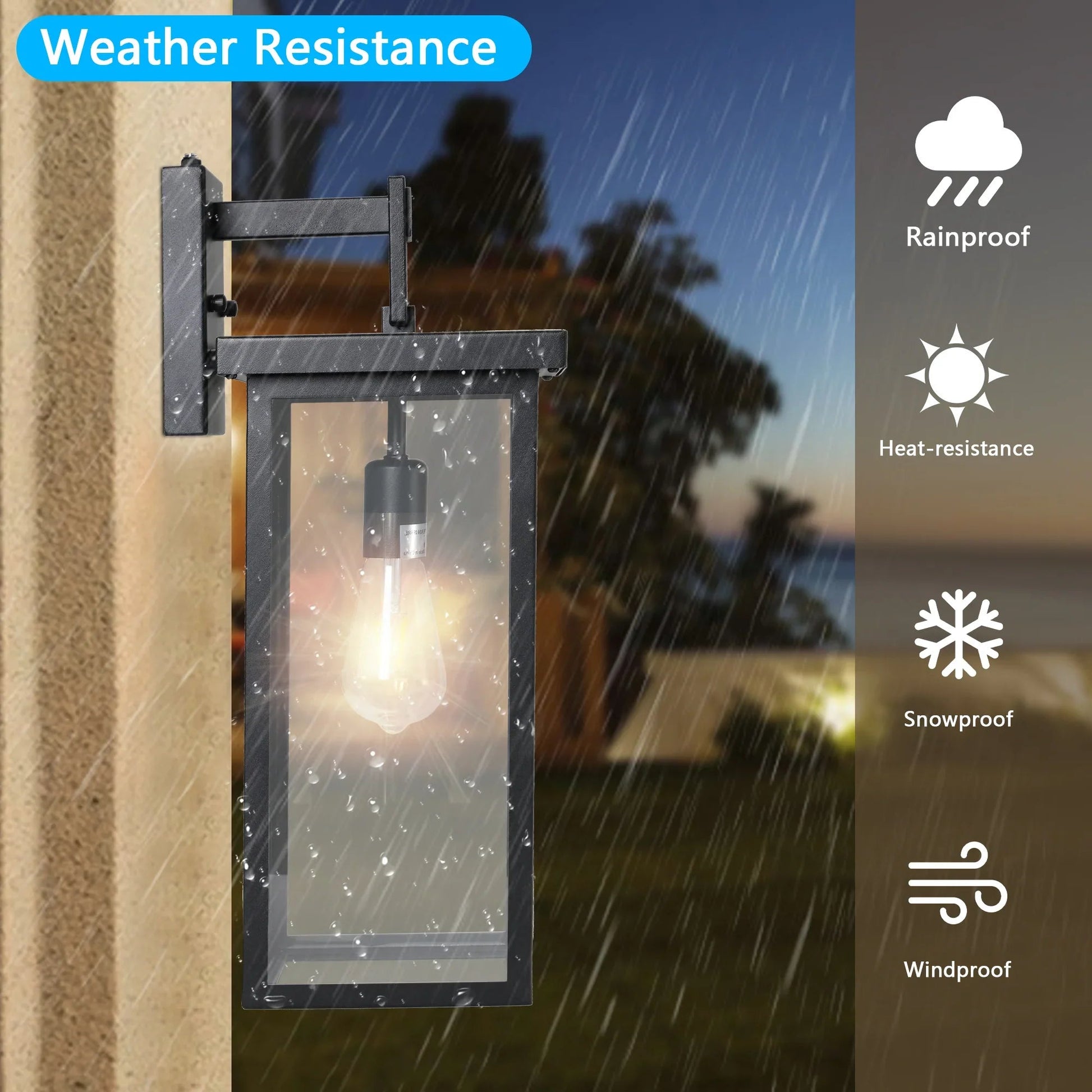 Outdoor Wall Lanterns (2-Pack) – Black Aluminum Frame, Clear Glass & Auto Dusk-to-Dawn Sensor | Weatherproof Wall Sconces