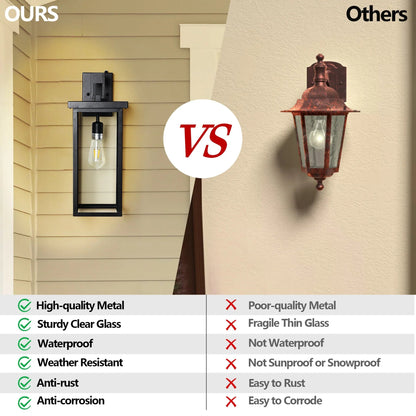 Outdoor Wall Lanterns (2-Pack) – Black Aluminum Frame, Clear Glass & Auto Dusk-to-Dawn Sensor | Weatherproof Wall Sconces