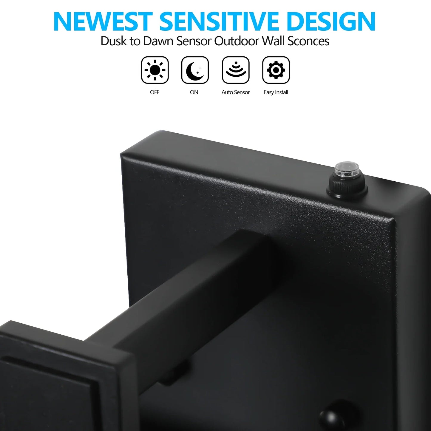 Outdoor Wall Lanterns (2-Pack) – Black Aluminum Frame, Clear Glass & Auto Dusk-to-Dawn Sensor | Weatherproof Wall Sconces