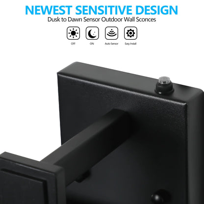 Outdoor Wall Lanterns (2-Pack) – Black Aluminum Frame, Clear Glass & Auto Dusk-to-Dawn Sensor | Weatherproof Wall Sconces