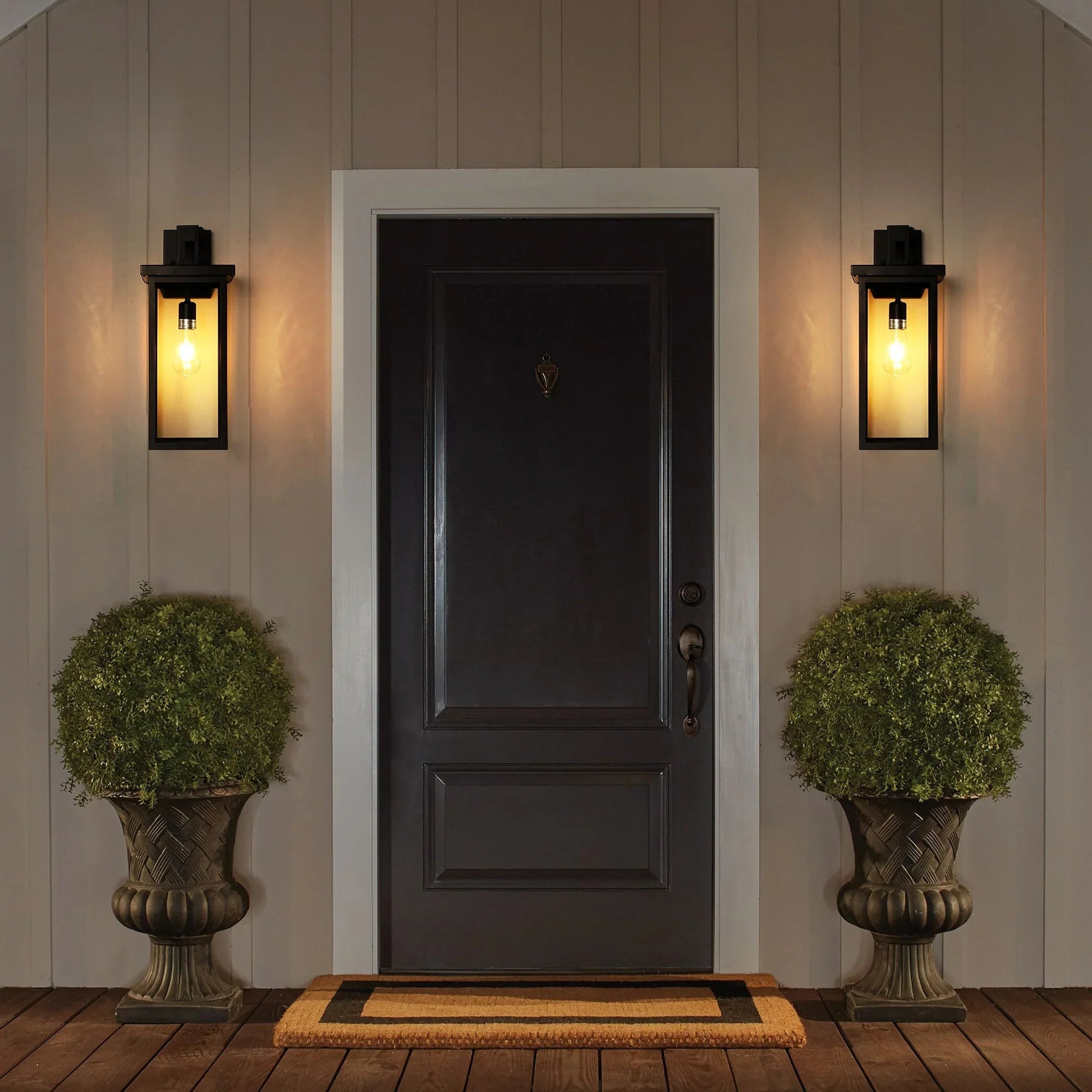Outdoor Wall Lanterns (2-Pack) – Black Aluminum Frame, Clear Glass & Auto Dusk-to-Dawn Sensor | Weatherproof Wall Sconces